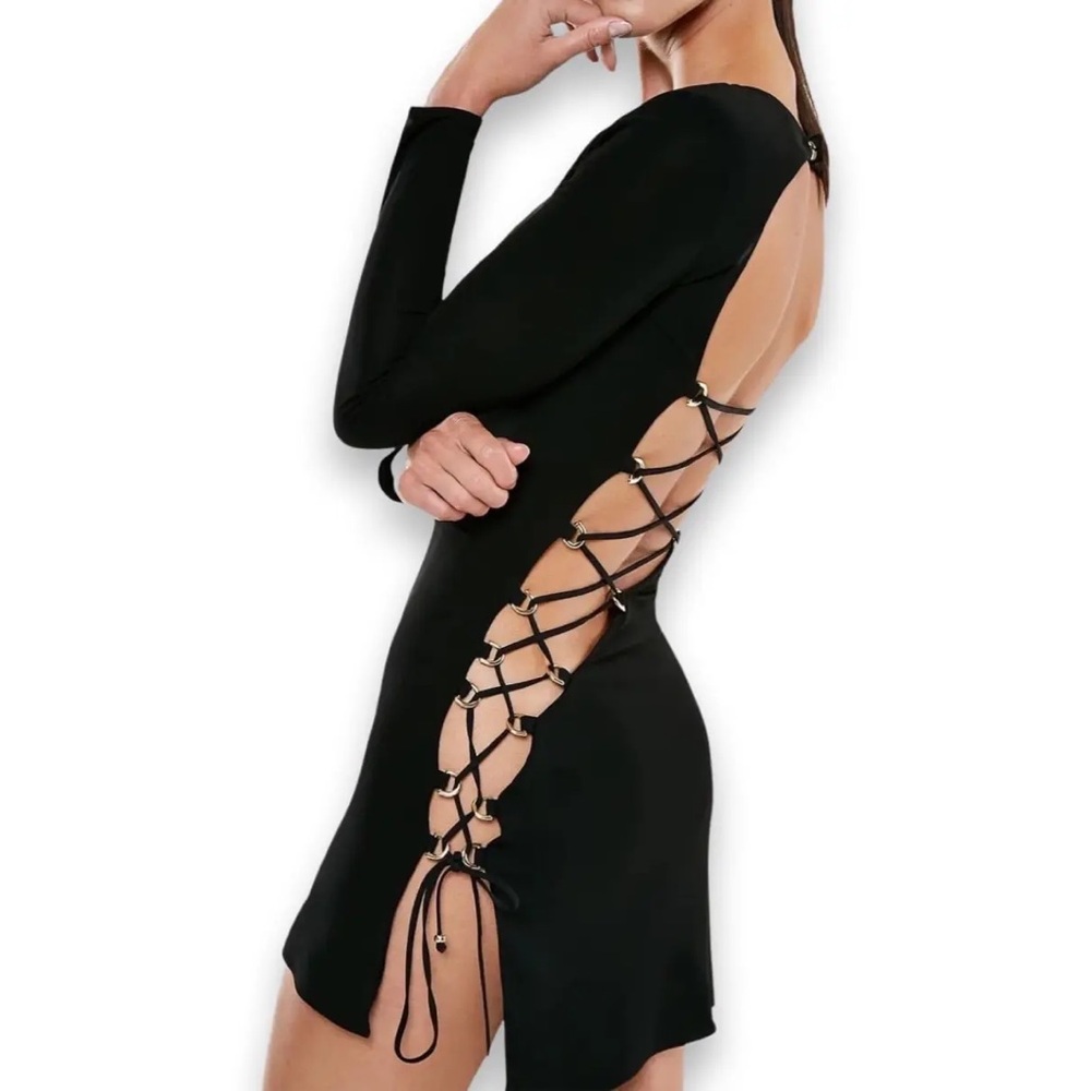NWT DUNDAS “Nirvana” Black Jersey Mini Dress IT38 38 2 - Seen on Hailey Bieber!